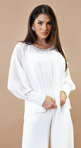 Halo Beaded Sheer Blouse - White